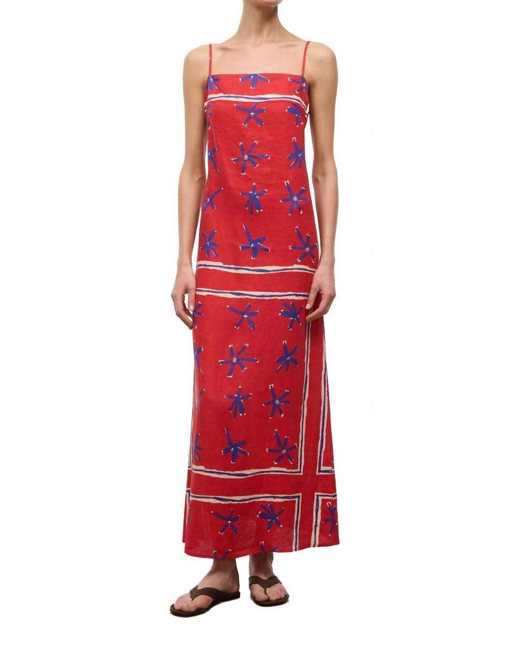 NEW STAUD laura linen dress in painted foulard